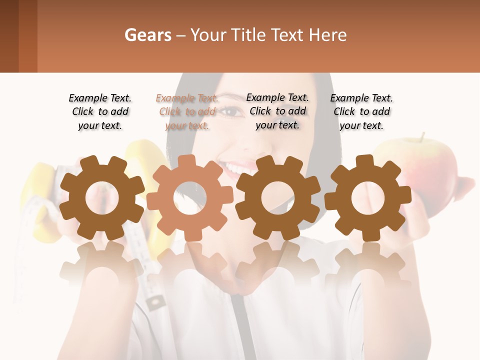 A Woman Holding An Apple And A Pair Of Dumbs PowerPoint Template