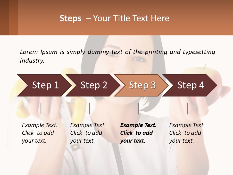 A Woman Holding An Apple And A Pair Of Dumbs PowerPoint Template