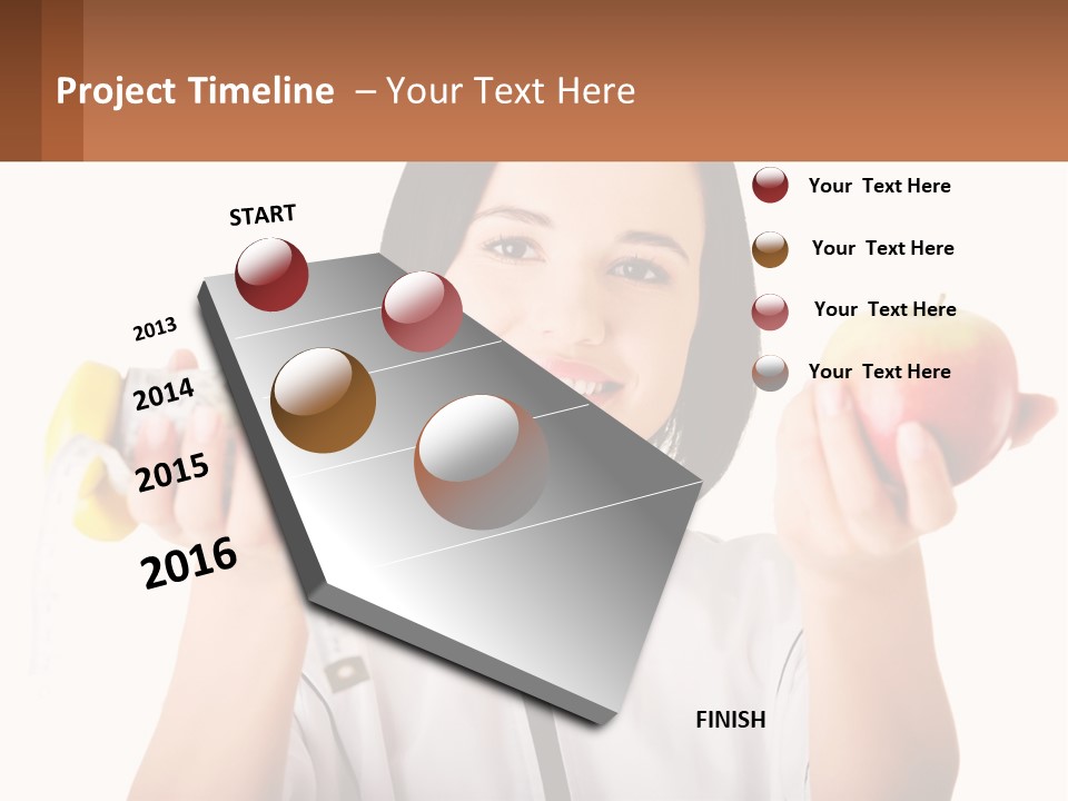 A Woman Holding An Apple And A Pair Of Dumbs PowerPoint Template