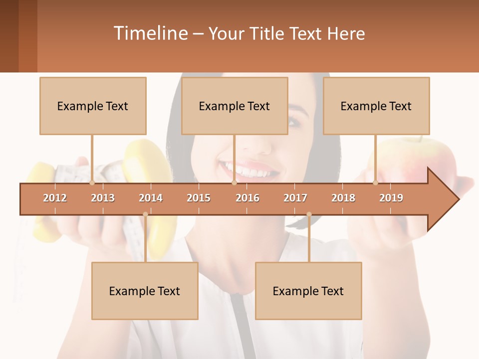 A Woman Holding An Apple And A Pair Of Dumbs PowerPoint Template