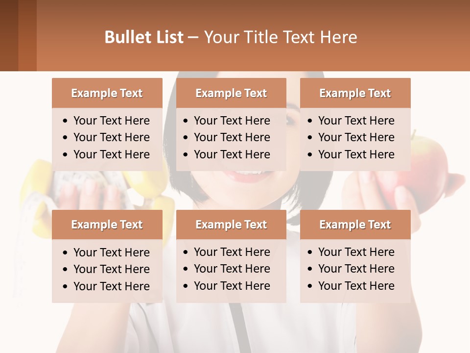 A Woman Holding An Apple And A Pair Of Dumbs PowerPoint Template