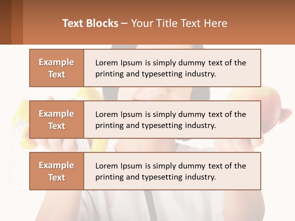 A Woman Holding An Apple And A Pair Of Dumbs PowerPoint Template