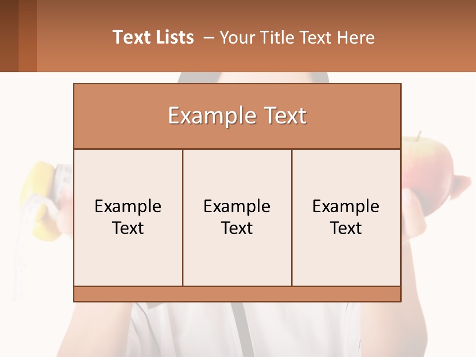 A Woman Holding An Apple And A Pair Of Dumbs PowerPoint Template
