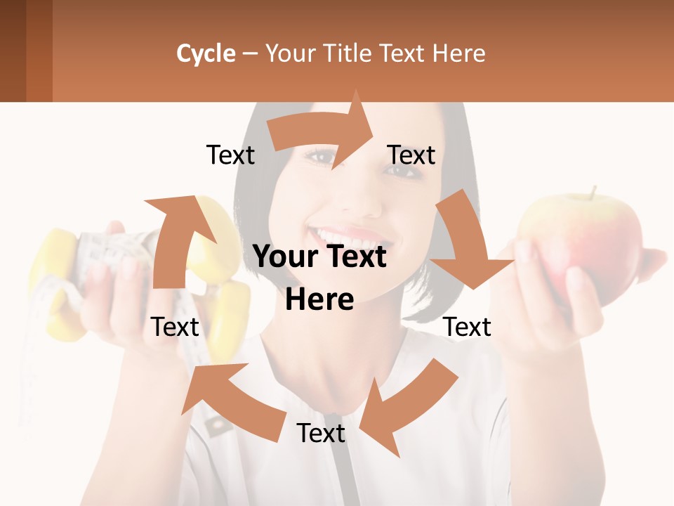 A Woman Holding An Apple And A Pair Of Dumbs PowerPoint Template