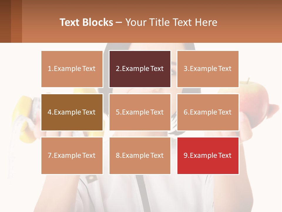 A Woman Holding An Apple And A Pair Of Dumbs PowerPoint Template