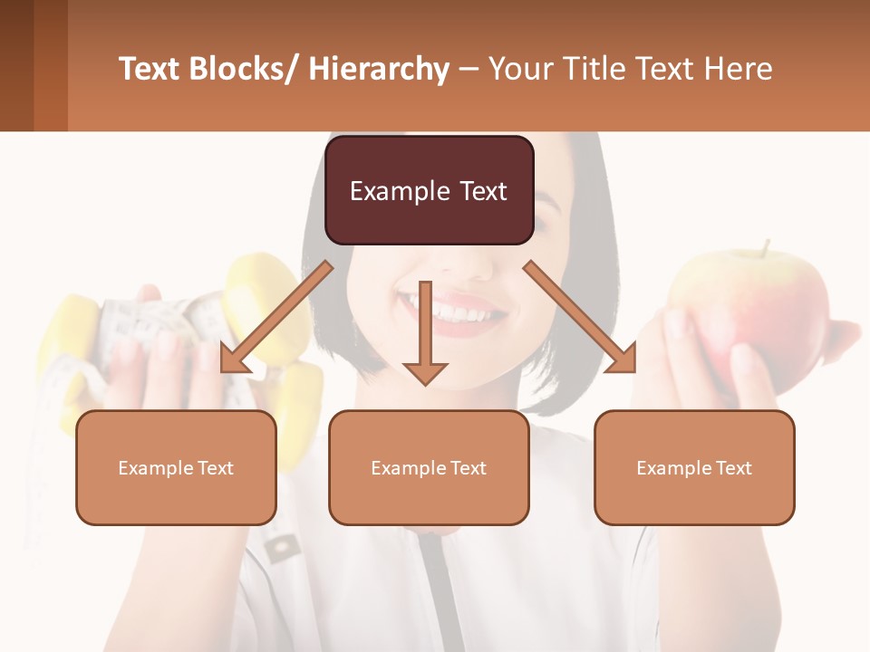 A Woman Holding An Apple And A Pair Of Dumbs PowerPoint Template