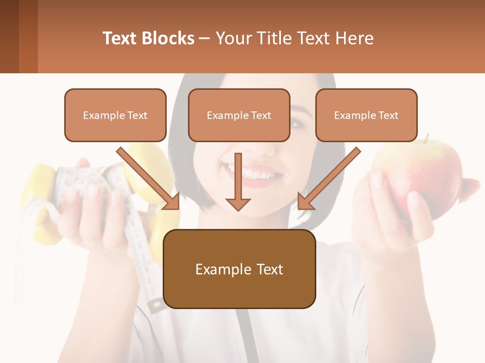 A Woman Holding An Apple And A Pair Of Dumbs PowerPoint Template