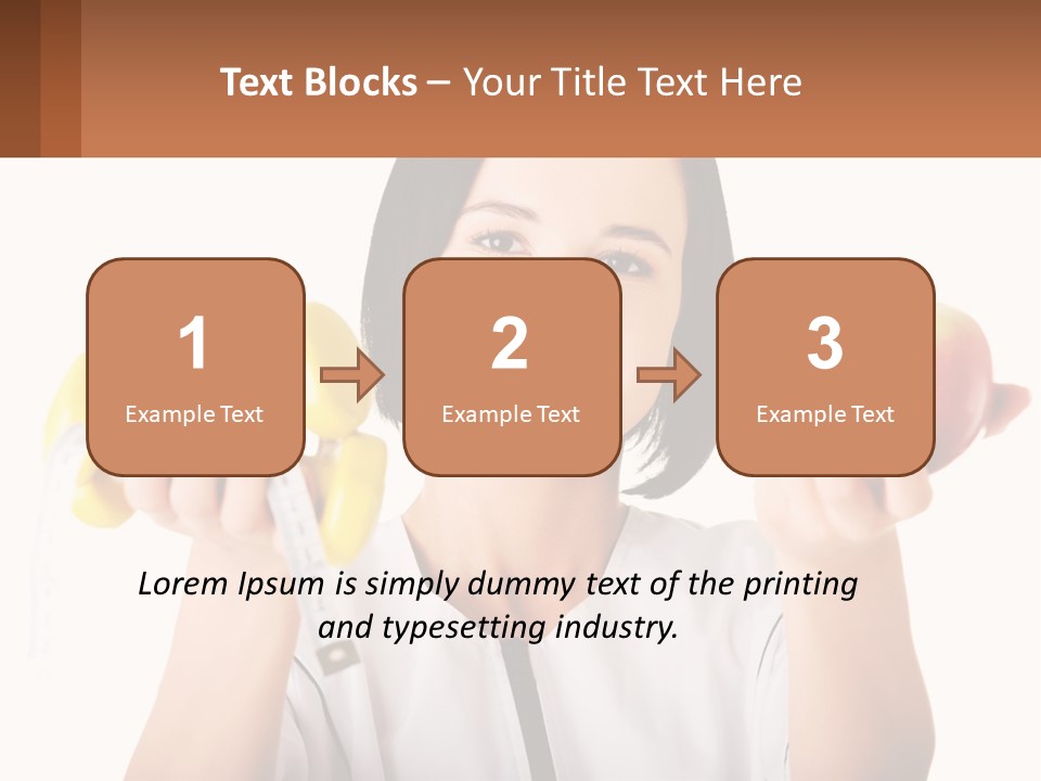 A Woman Holding An Apple And A Pair Of Dumbs PowerPoint Template