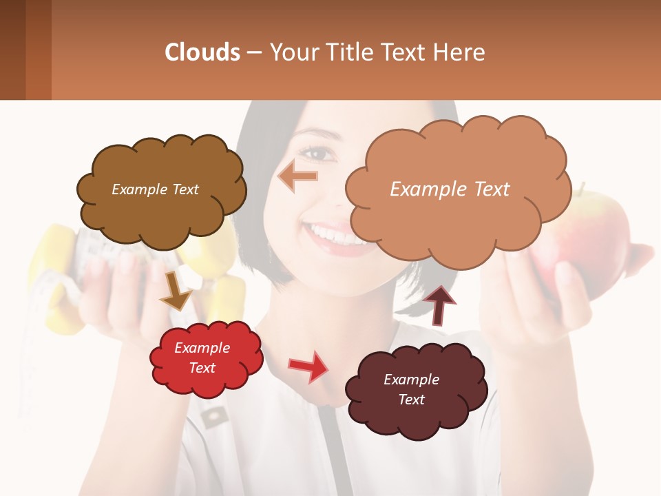 A Woman Holding An Apple And A Pair Of Dumbs PowerPoint Template