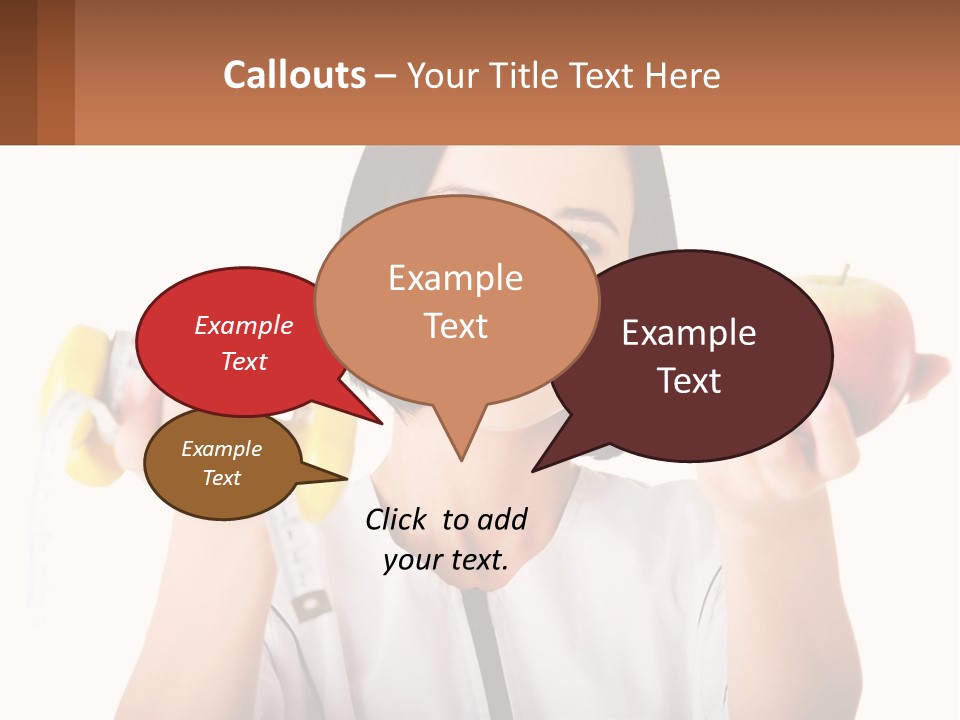 A Woman Holding An Apple And A Pair Of Dumbs PowerPoint Template