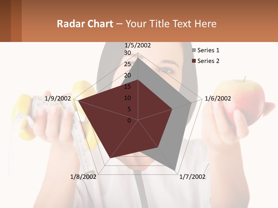A Woman Holding An Apple And A Pair Of Dumbs PowerPoint Template