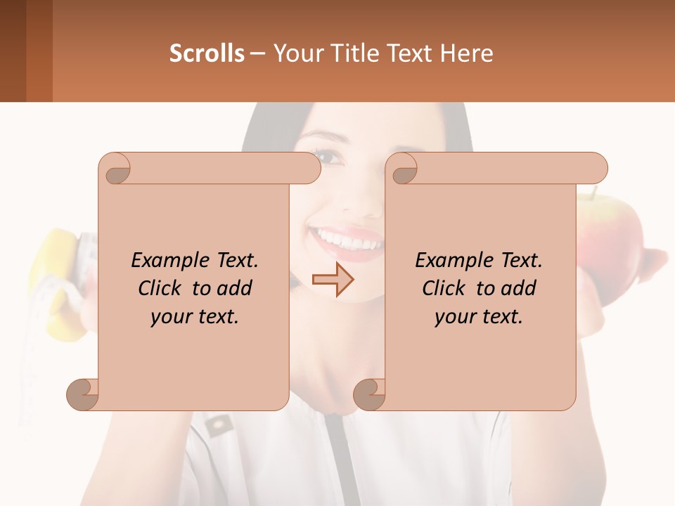 A Woman Holding An Apple And A Pair Of Dumbs PowerPoint Template