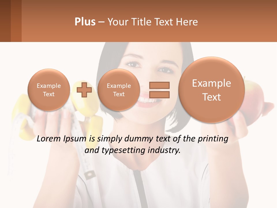 A Woman Holding An Apple And A Pair Of Dumbs PowerPoint Template