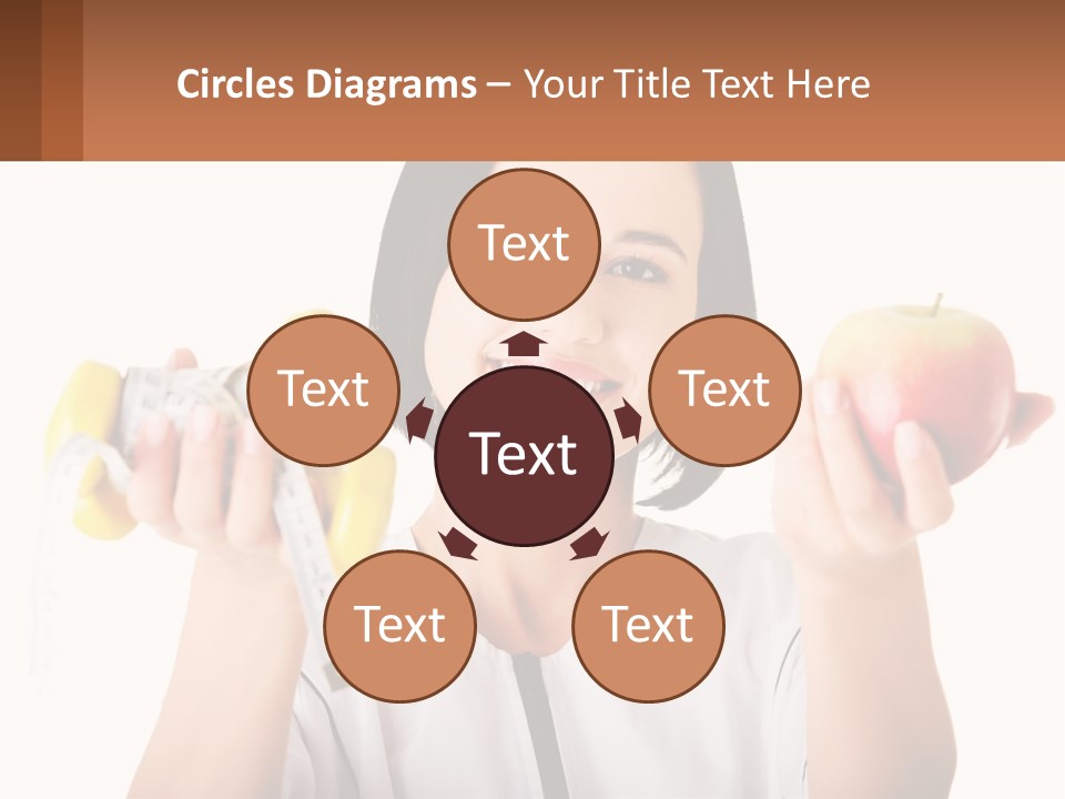 A Woman Holding An Apple And A Pair Of Dumbs PowerPoint Template