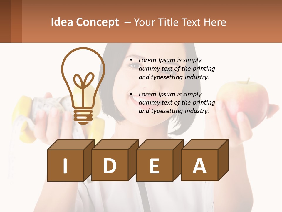 A Woman Holding An Apple And A Pair Of Dumbs PowerPoint Template