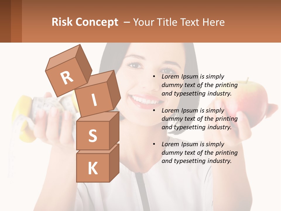 A Woman Holding An Apple And A Pair Of Dumbs PowerPoint Template