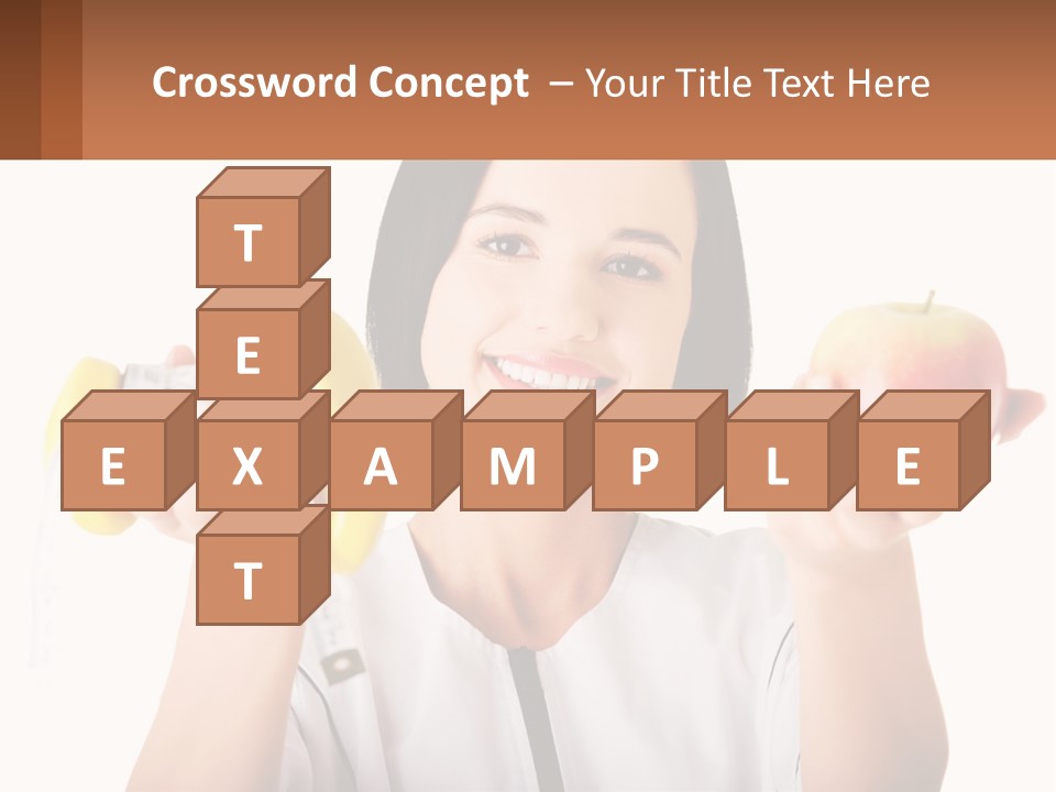 A Woman Holding An Apple And A Pair Of Dumbs PowerPoint Template