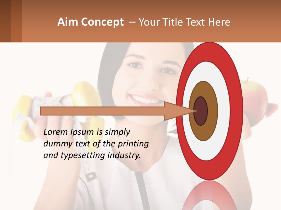 A Woman Holding An Apple And A Pair Of Dumbs PowerPoint Template