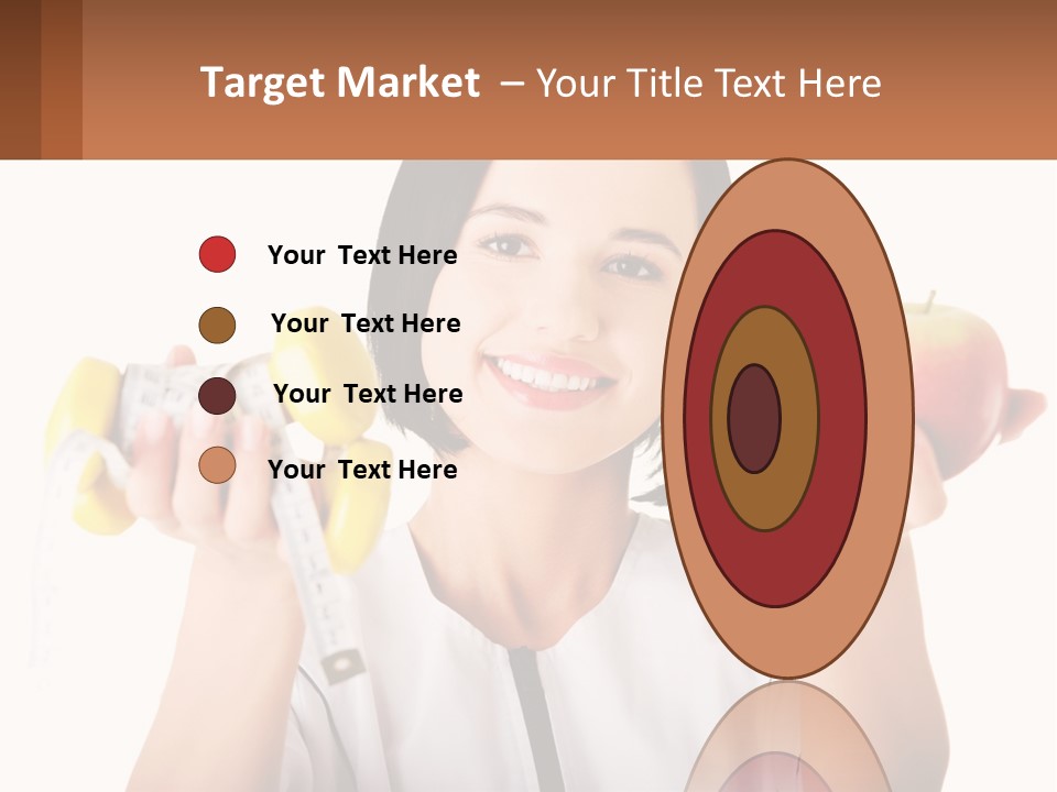 A Woman Holding An Apple And A Pair Of Dumbs PowerPoint Template