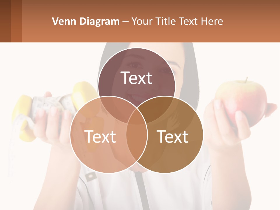 A Woman Holding An Apple And A Pair Of Dumbs PowerPoint Template