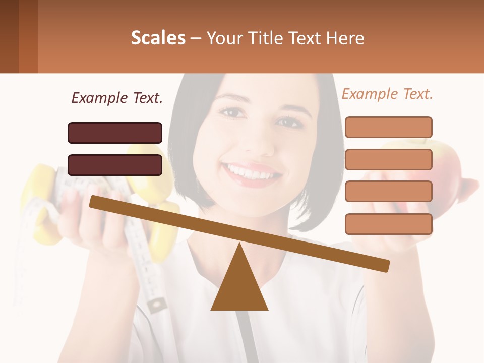 A Woman Holding An Apple And A Pair Of Dumbs PowerPoint Template