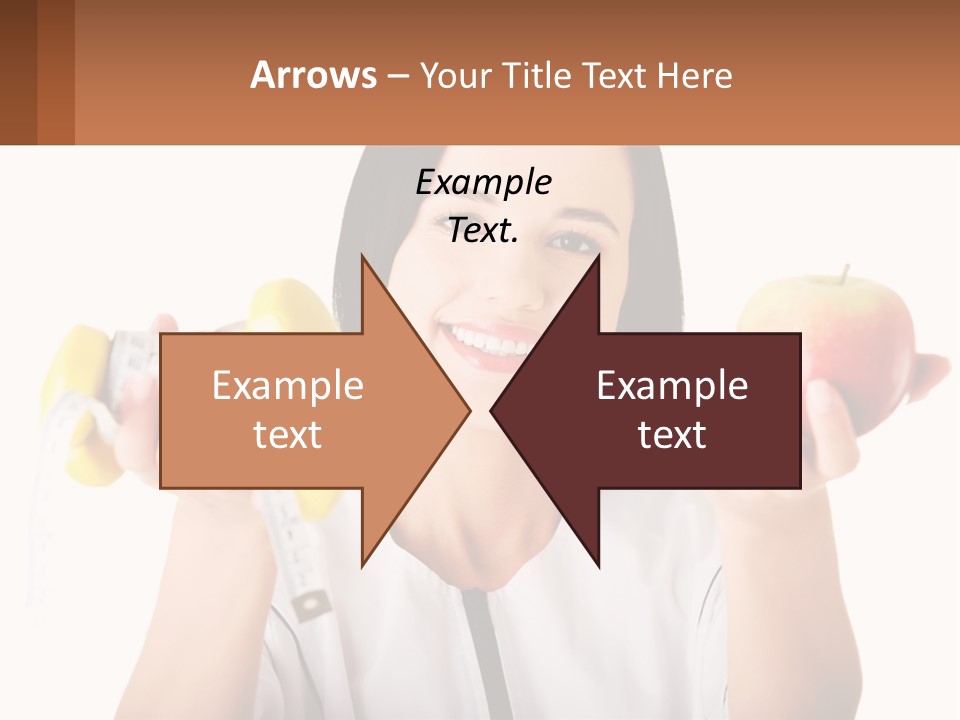 A Woman Holding An Apple And A Pair Of Dumbs PowerPoint Template