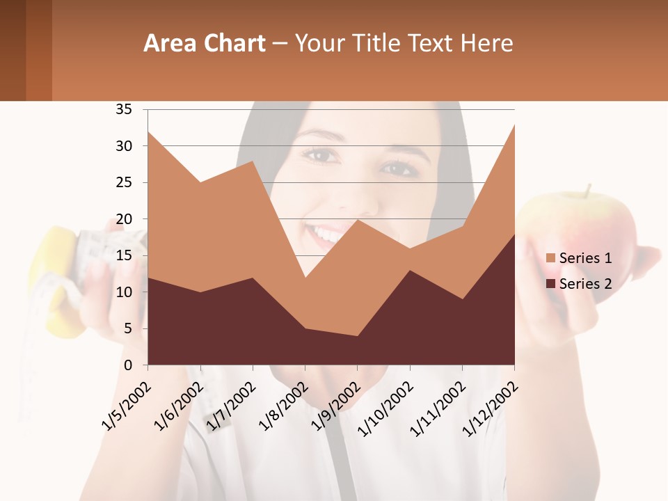 A Woman Holding An Apple And A Pair Of Dumbs PowerPoint Template