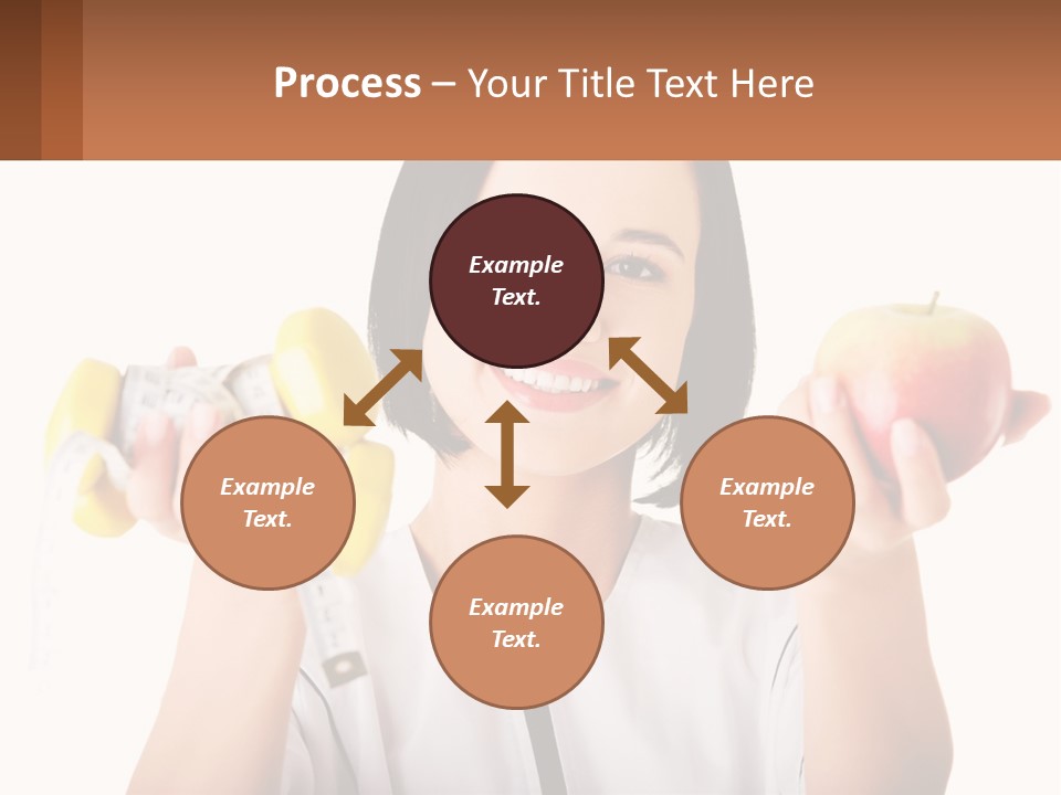 A Woman Holding An Apple And A Pair Of Dumbs PowerPoint Template