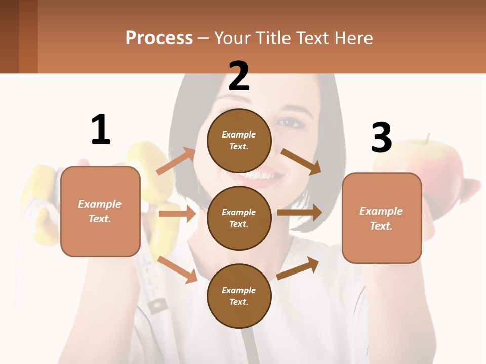 A Woman Holding An Apple And A Pair Of Dumbs PowerPoint Template