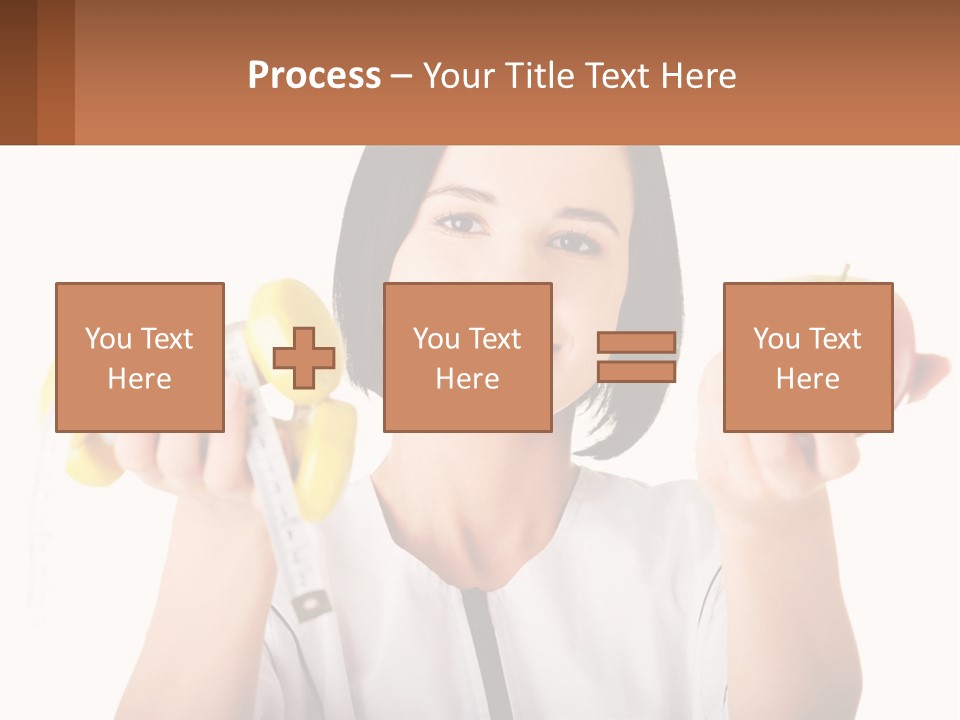 A Woman Holding An Apple And A Pair Of Dumbs PowerPoint Template