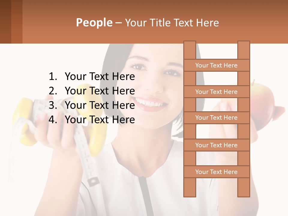 A Woman Holding An Apple And A Pair Of Dumbs PowerPoint Template