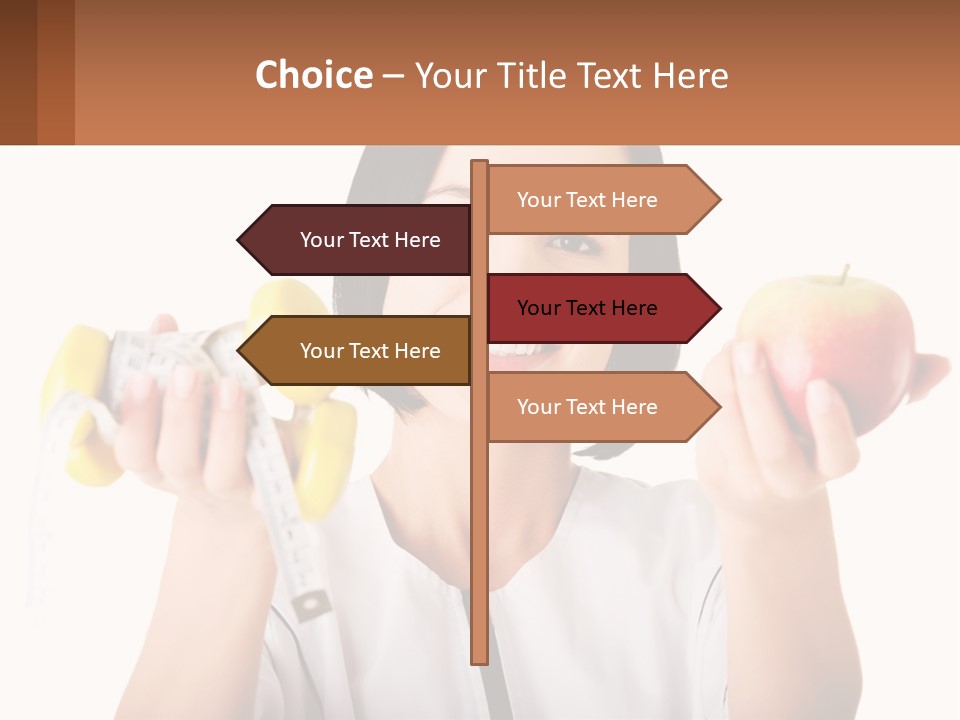 A Woman Holding An Apple And A Pair Of Dumbs PowerPoint Template