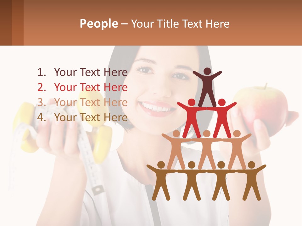 A Woman Holding An Apple And A Pair Of Dumbs PowerPoint Template