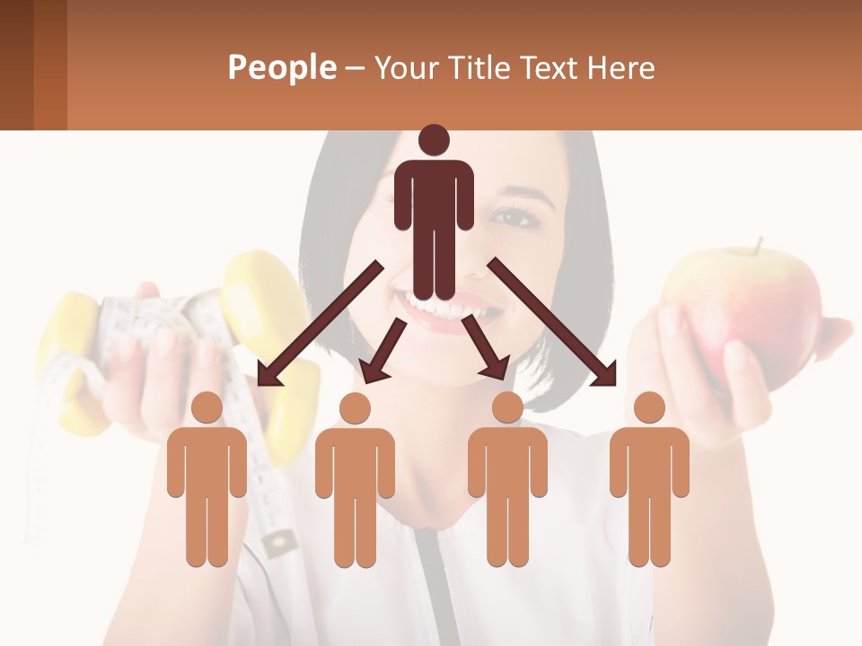 A Woman Holding An Apple And A Pair Of Dumbs PowerPoint Template