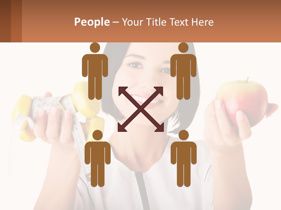 A Woman Holding An Apple And A Pair Of Dumbs PowerPoint Template