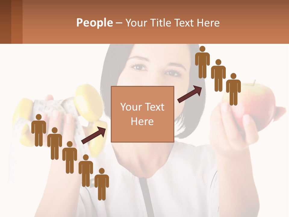 A Woman Holding An Apple And A Pair Of Dumbs PowerPoint Template