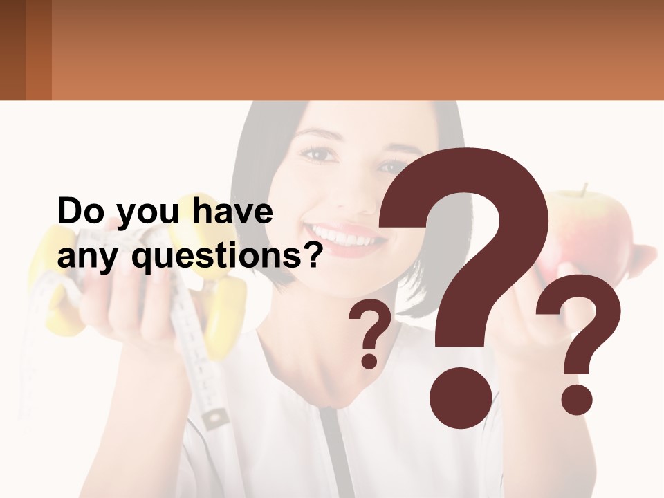 A Woman Holding An Apple And A Pair Of Dumbs PowerPoint Template