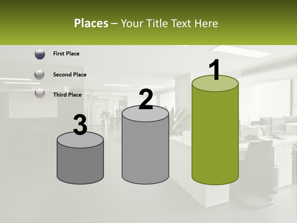 An Office With A Desk And Chairs And A Plant PowerPoint Template