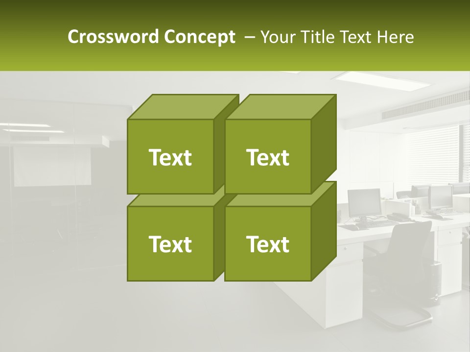An Office With A Desk And Chairs And A Plant PowerPoint Template