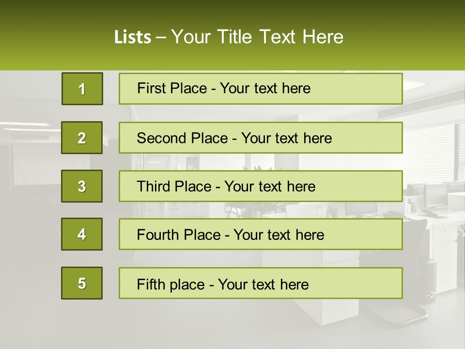 An Office With A Desk And Chairs And A Plant PowerPoint Template