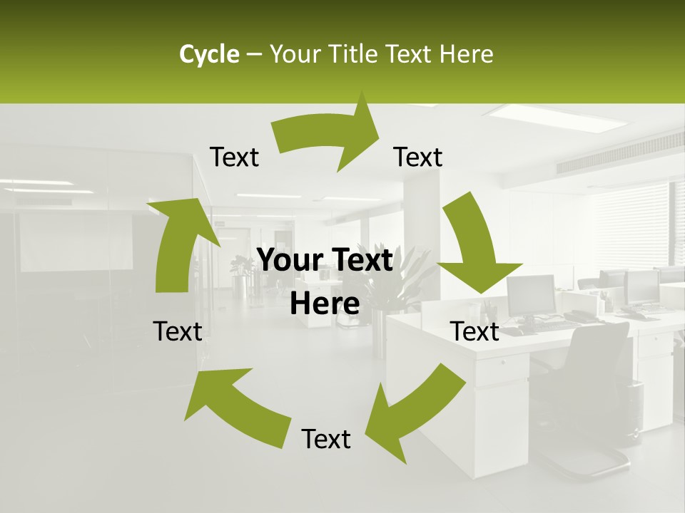 An Office With A Desk And Chairs And A Plant PowerPoint Template