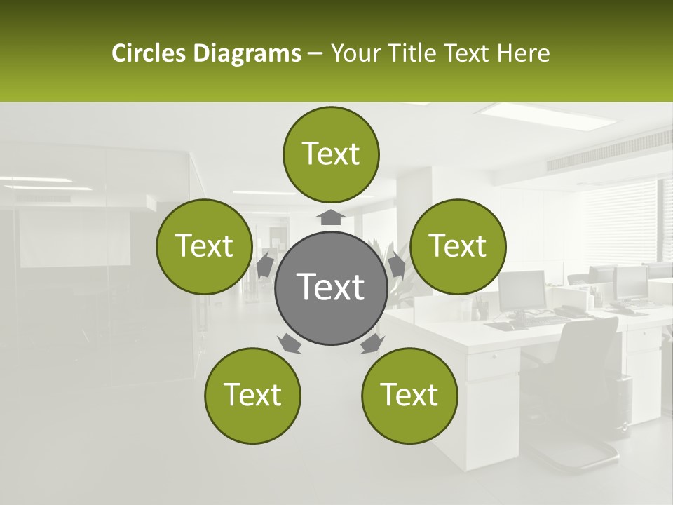An Office With A Desk And Chairs And A Plant PowerPoint Template