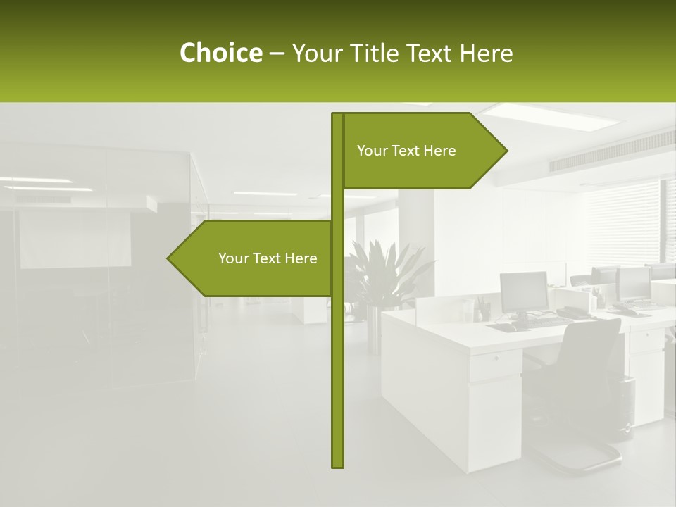 An Office With A Desk And Chairs And A Plant PowerPoint Template