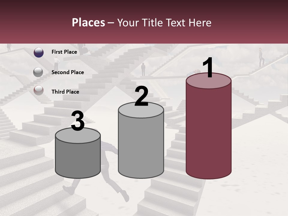 A Man Is Running Up A Staircase Of Stairs PowerPoint Template