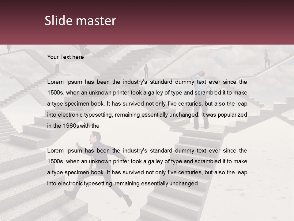 A Man Is Running Up A Staircase Of Stairs PowerPoint Template