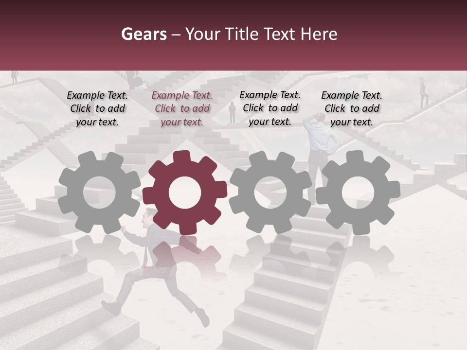 A Man Is Running Up A Staircase Of Stairs PowerPoint Template