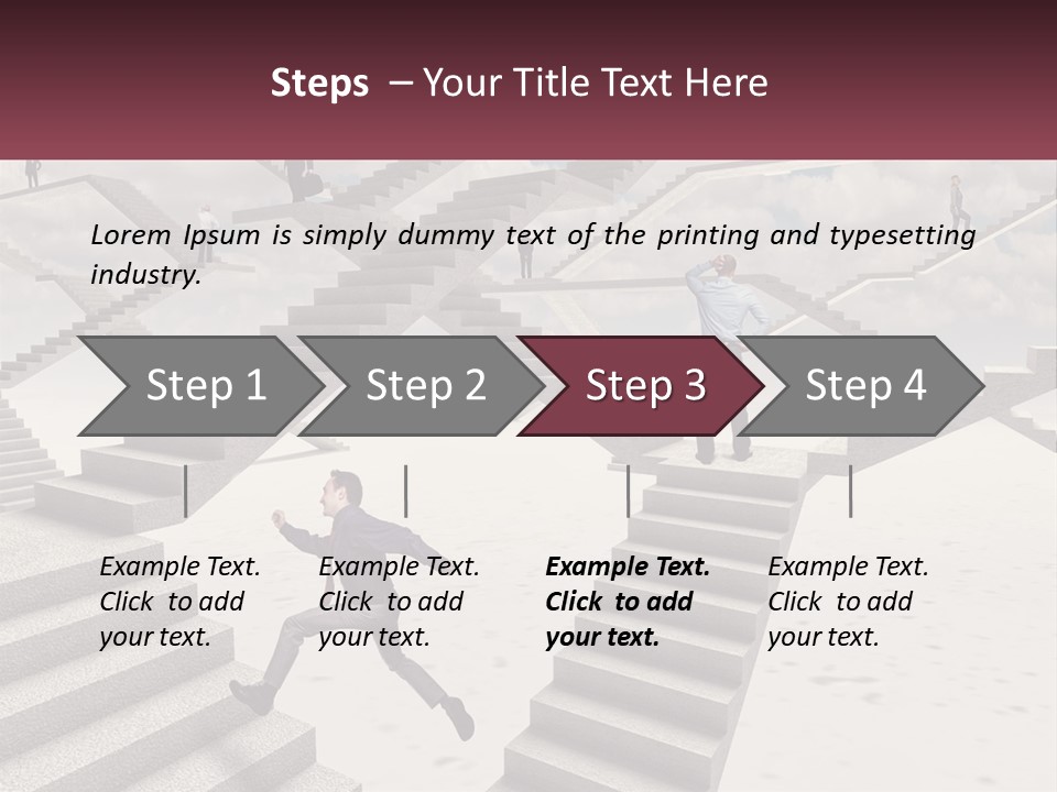 A Man Is Running Up A Staircase Of Stairs PowerPoint Template