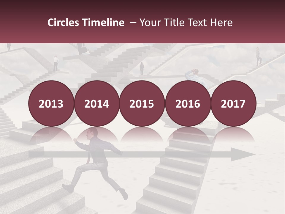 A Man Is Running Up A Staircase Of Stairs PowerPoint Template