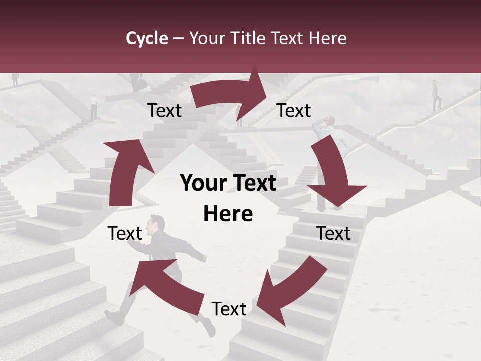 A Man Is Running Up A Staircase Of Stairs PowerPoint Template