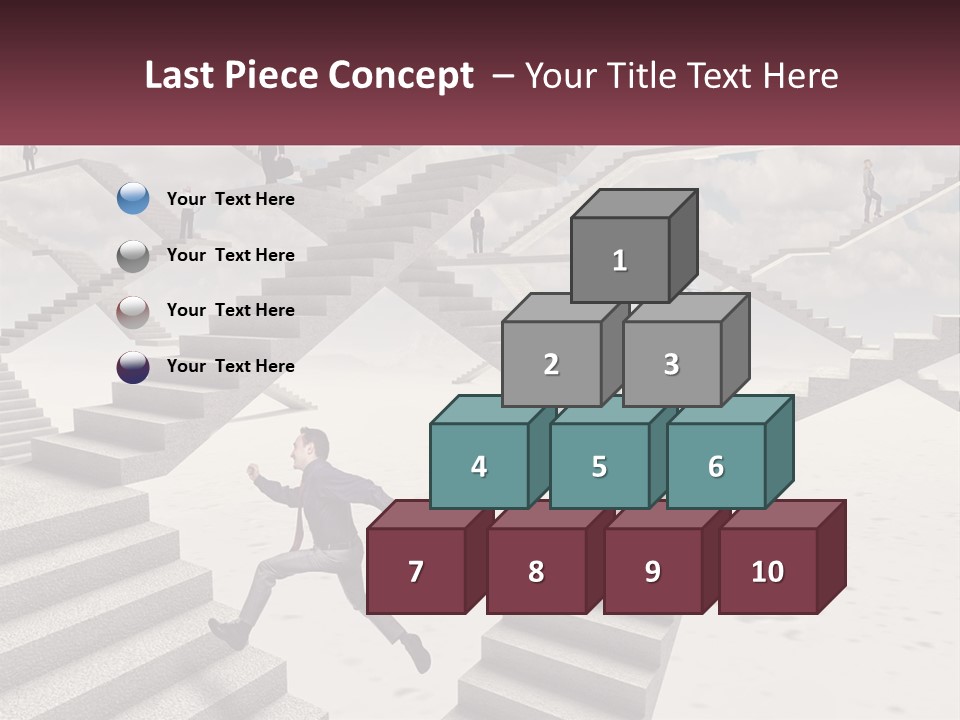 A Man Is Running Up A Staircase Of Stairs PowerPoint Template